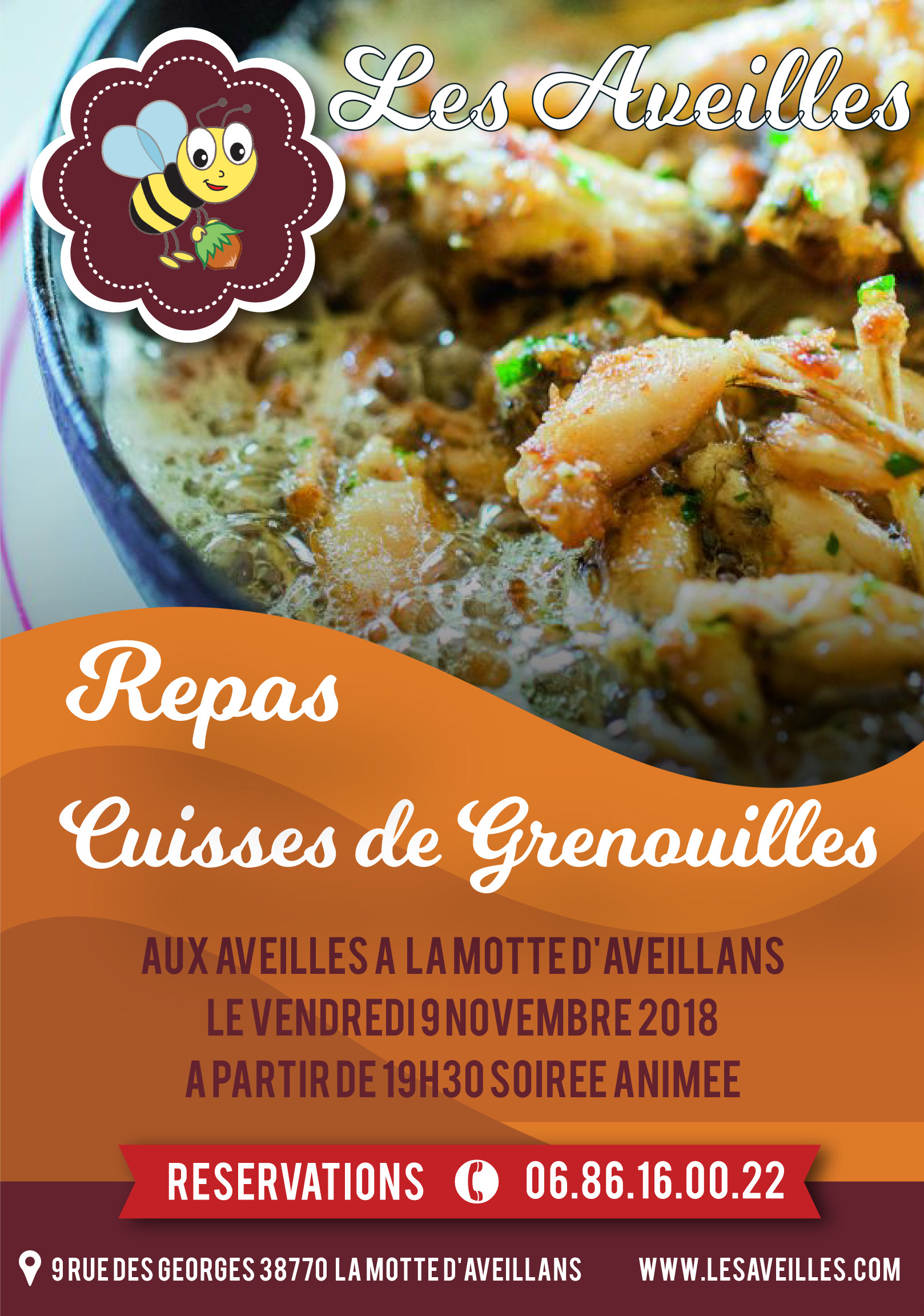 Soirée cuisses de grenouilles le vendredi 9 Novembre 2018 aux Aveilles