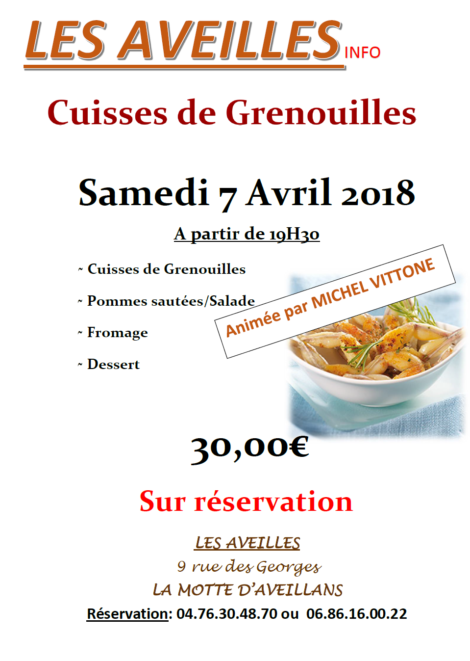 Soirée cuisses de grenouilles le 7 Avril 18