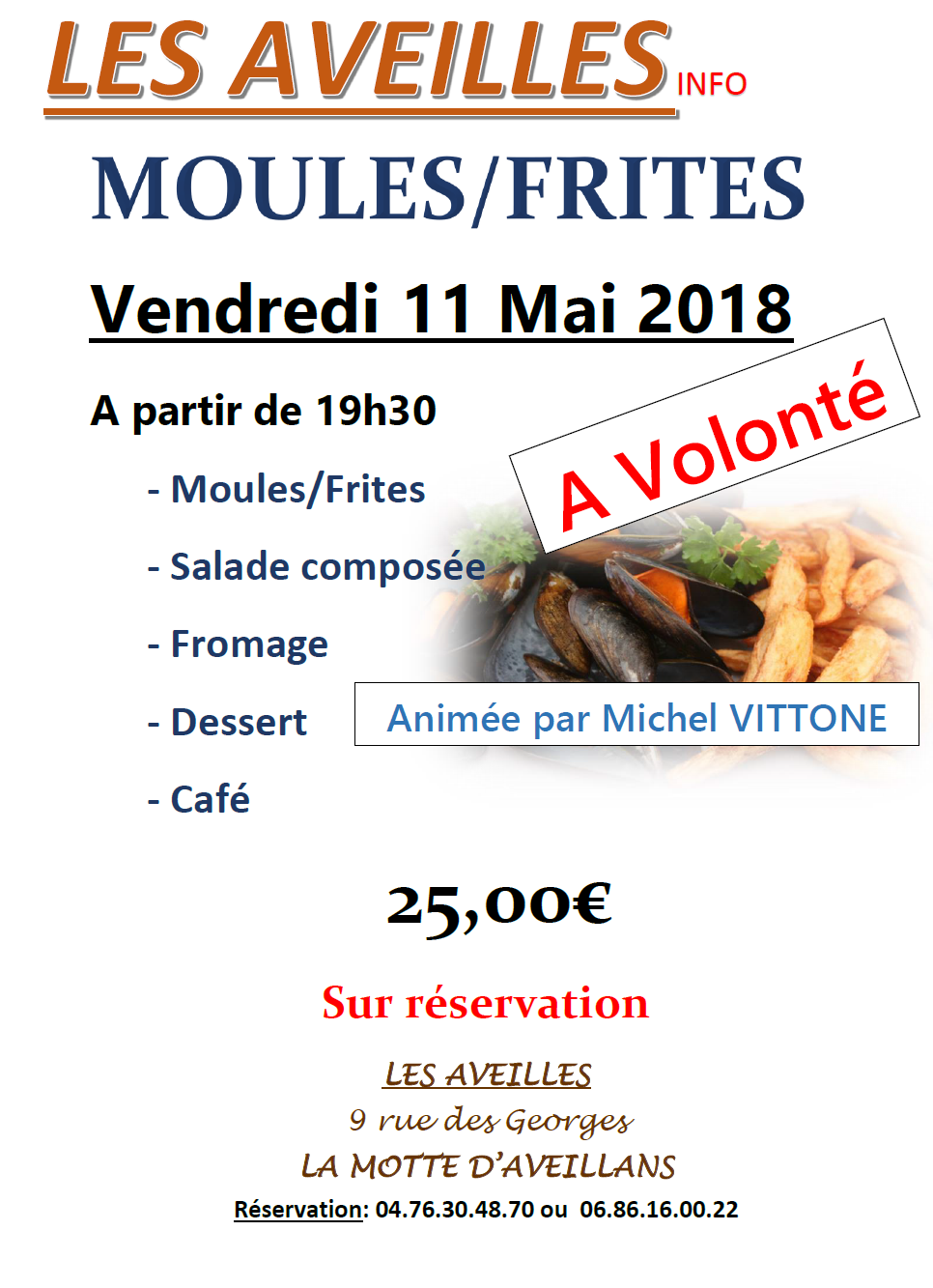 Soirée moules frites vendredi 11 Mai 18